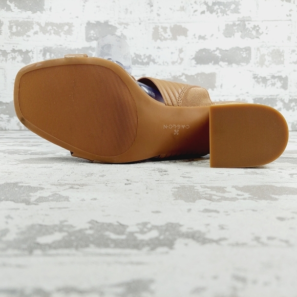 New Caslon Lamia-Lea Block Heel Tan Beige Leather Sandals Slides A824 - Picture 8 of 13